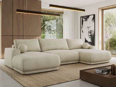 Produktbild von MKS MEBLE Ecksofa XXL Wohnlandschaft RINA U-Form Ecksofa mit Schlaffunktion & Wellenfederung, DL-Schlaffunktion - Beige Velvet