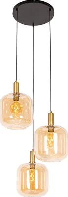 Zdjęcie produktu dla QAZQA - Designerska lampa wisząca I lampa wisząca czarna z mosiądzu i brązowego szkła 3 źródła światła - Zuzanna I salon I sypialnia - okrągła - LED odpowiednia E27