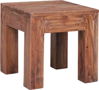 A wooden side table on a white background.