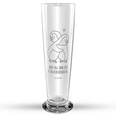Produktbild von Mr. & Mrs. Panda Bierglas Pinguine Kuscheln - Transparent - Geschenk, für Frauen, Hochzeitstag, Valentinstag, Freundin, Partner, Freund, Glasbecher, Bier Glas, Bierbecher