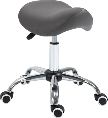 Produktbild von HOMCOM Rollhocker Höhenverstellbarer Arbeitshocker Drehhocker mit Rädern Drehbarer Sitzhocker Salonstuhl Salon Hocker Kunstleder Grau 52 x 53 x 49-61 cm