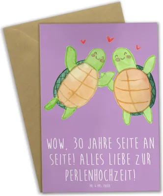 Produktbild von Mr. & Mrs. Panda Glückwunschkarte 30. Hochzeitstag Perlenhochzeit - Lavendeltraum - Geschenk, einladungskarten, Zweisamkeit, Zusammenhalt, genesungskarte, Feier, Heirat