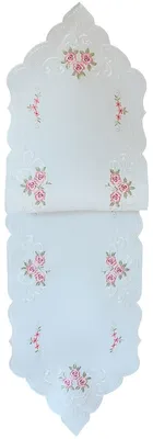 Produktbild von Tischläufer MARGIT Stickerei Rosenmotiv Polyester weiß 40 x 140 cm