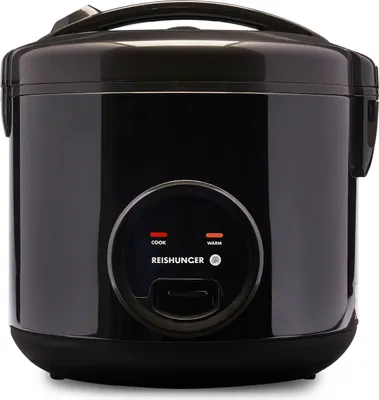 Produktbild von REISHUNGER Reiskocher & Dampfgarer mit Keramikbeschichtung, Schwarz, 1,8L - bis zu 10 Portionen - Schnelle Zubereitung ohne Anbrennen