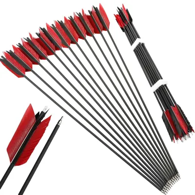 Obrázek produktu pro Šíp pro lukostřelbu, karbonový, celková délka 31,5 palců, délka hřídele 30 palců, vnitřní průměr 6,2 mm, vnější průměr 7,8 mm, hmotnost 33,5 g