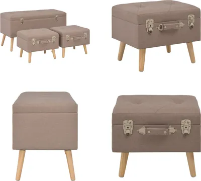 Produktbild von vidaXL Hocker mit Stauraum 3 Stk. Braun Stoff - Hocker - Fußhocker - Hocker Mit Stauraum - Sitzhocker