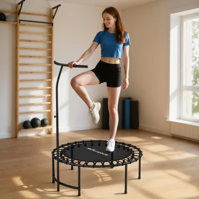 Produktbild von Sweiko Rebounder-Trampolin, 5-stufig verstellbarer Griff, Workout-Trampolin, Schwarz