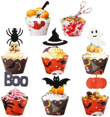 Halloween Cupcake-Deko-Set, 48-teilig, Wrapper & Topper
