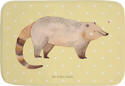 Produktbild von Mr. & Mrs. Panda Duschvorleger Nasenbär - Gelb Pastell - Geschenk, Badezimmerteppich, Badematte, wannenvorleger, Rüsselbär, duschmatte, Bad Fußmatte, Nasenbären, Bär