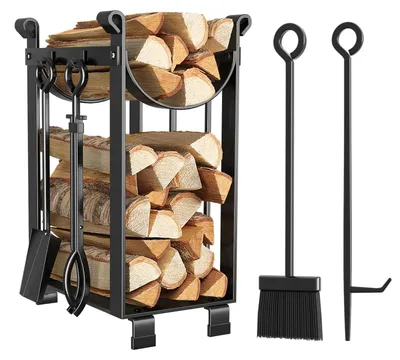 Produktbild von Holzlager mit Werkzeugset aus Schmiedeeisen