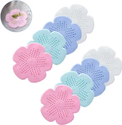 Produktbild von Silikon-Abflusssieb, Duschabflussfilter, 8-teiliges Anti-Verstopfungs-Silikon-Blumen-Abflusssieb mit Saugnapf für Küche und Bad (Grün, Rosa, Blau, Weiß)
