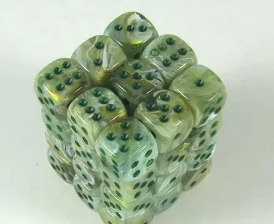 Produktbild von Chessex Marmor grün dunkelgrün D6 12mm Würfelset 36 Stück