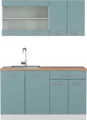 Produktbild von Küchenzeile Vicco R-Line Blau-Grau 140 cm , AP Eiche, Model 42326