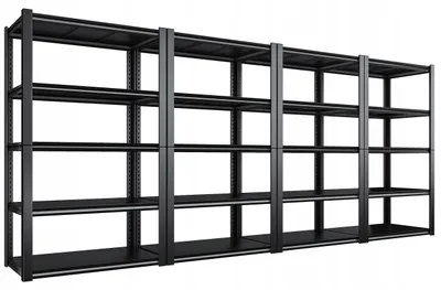 Produktbild von Schwerlastregal 4er Set 200x100x50 cm - Metallregal - Schwarz Pulverbeschichtet - Höhenverstellung - 20 Böden - Traglast Gesamt 3600 kg