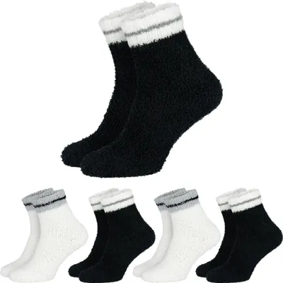 Produktbild von 4 Paar Kuschelsocken für Damen – flauschig und warm für Zuhause und Winter - Schwarz/Beige