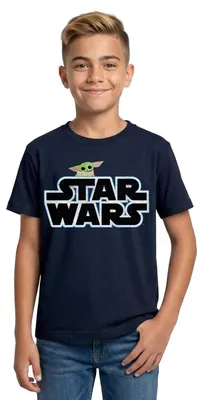 Produktbild von Star Wars: Mandalorian Schriftzug Mit Grogu Teenager T-Shirt, 152/164 (12-14 Jahre), Navy