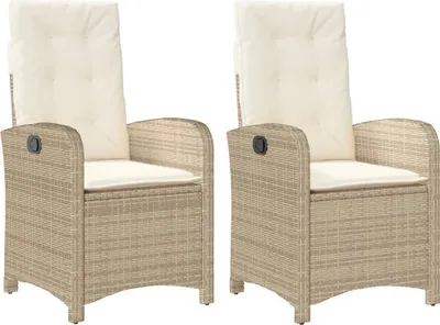 Produktbild von vidaXL Gartensessel mit Kissen 2 Stk. Verstellbar Beige Poly Rattan