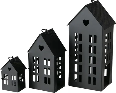 Produktbild von 3tlg. Laterne HERZENSHAUS schwarz Haus Metall Lichterhaus mit Herzausschnitt (3 Größen)