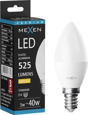 Obrázek produktu pro Mexen Nova LED žárovka E14, C37, 5W, Teplá - 3000K, 525 lm - L102-E14-0530-01