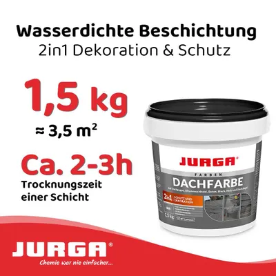 Produktbild von Jurga Dachfarbe Graun 1,5kg, Sockelfarbe WASSERDICHT, Fassadenfarbe für Außen, Dachbeschichtung für Blechdach, Bitumen, Dachpappe, Schindeln Putz