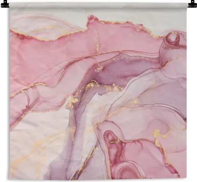 Produktbild von MuchoWow® Wandteppich Wandbehang Gold - Marmor - Rosa 60x60 cm Tapisserie Dekoration Wandtuch - Dekorationen - Wand Decke