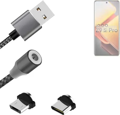 Produktbild von K-S-Trade Hochwertiges Magnet-Lade-kabel Sync-Kabel Daten-Kabel kompatibel mit Vivo iQOO Z9s Pro mit USB-Typ-C-Anschluss und Micro-USB-Anschluss 2A