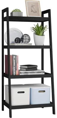 Productafbeelding van Bamboe ladderplank boekenrek, 4 planken, 99 cm, zwart