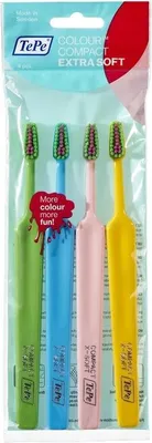 Immagine prodotto di TePe | Set di spazzolini da denti - Colore compatto extra morbido - 4 pezzi - Extra morbido - Design ergonomico