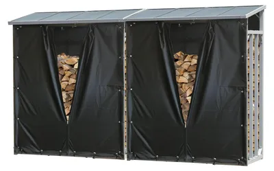 Produktbild von Set 2 Stück Aluminium Kaminholzregal Außen 130 x 70 x 185 cm, Mit Wetterschutz Schwarz, Pro - 40 mm Stahlprofil, Anthrazit, Wetterfest, Kapazität 3,2 m³ (5 SRM)