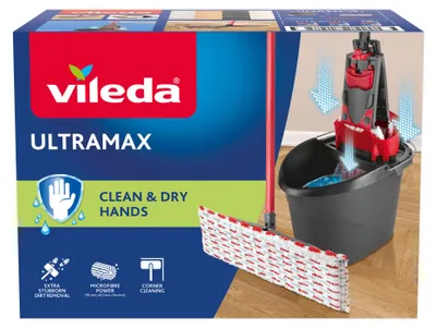 Produktbild von Vileda Ultramax Mop Set, Trocken&Nass, Schwarz, Rot, Box, 1,8 kg