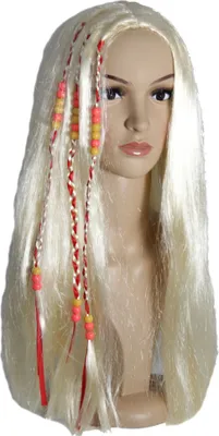 Produktbild von blonde Hippie Perücke mit bunten Strähnen für Damen