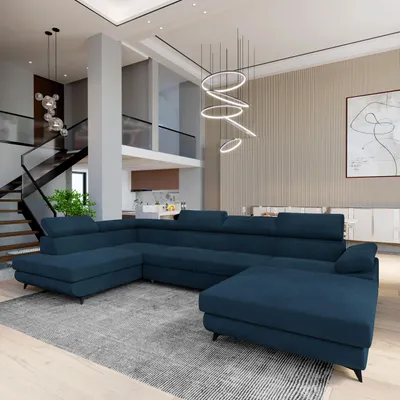 Produktbild von Masseno Ecksofa RUBANO L-S mit Schlaffunktion U-Form, Sofa mit Bettkasten, Wohnzimmersofa, Couch, Soffa, Bettsofa, Couchgarnitur- Blau, MONOLITH 77