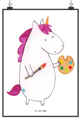 Produktbild von Mr. & Mrs. Panda Bild Einhorn Künstler DIN A4 - Weiß - Geschenk, Unicorn, drucke, wanddeko, Maler, Einhörner, Englisch, Wandbild, kunstdruck poster, Plakat, Welt, Malen