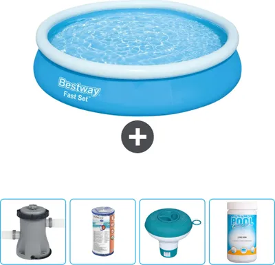 Immagine prodotto di Bestway piscina gonfiabile rotonda ad ambientazione rapida - 366 x 76 cm - blu - inclusa pompa filtro - galleggiante cloro - cloro