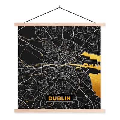 Produktbild von MuchoWow® Textilposter Gold - Karte - Dublin - Stadtplan 60x60 cm mit holzfarbenen Rahmen - Wanddekoration