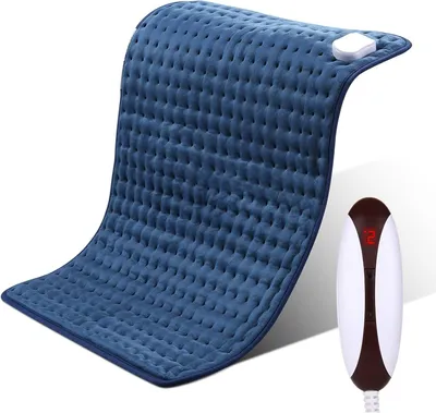 Obrázek produktu pro Elektrická vyhřívací podložka – vyhřívací podložka na záda – uvolňuje svaly – automatické vypnutí – 50 x 60 cm – tmavě modrá