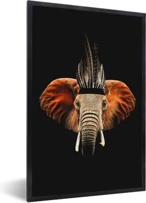 Produktbild von MuchoWow® MuchoWow® Gerahmtes Poster Elefant - Schwarz - Indischer Kopfschmuck 40x60 cm - Poster mit zchwarzem Bilderrahmen - Papierdruck - Wandbilder