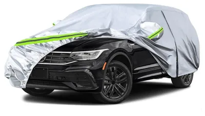 Productafbeelding van Autobeschermhoes, waterdicht en ademend, voor VW Tiguan (korte wielbasis), zwart/zilver