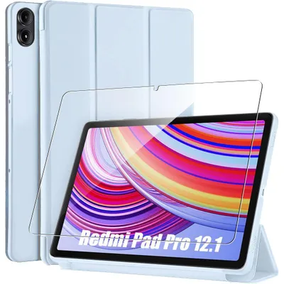 Image de Coque + Verre Trempé pour Xiaomi Redmi Pad Pro 12,1 Pouces, Protection Slim avec Fonction Support - Bleu