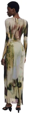 Produktbild von Grünes langes Damenkleid mit Kontrastdetails und langen Ärmeln