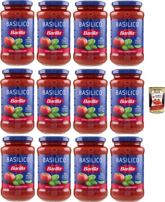 Produktbild von Barilla Basilico Pasta-Sauce – 12 x 400 g (4,8 kg) | Mit italienischen Tomaten & Basilikum – fruchtig-aromatisch, servierfertig, ohne Konservierungsstoffe + Italian Gourmet polpa