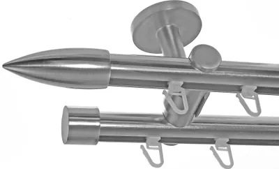 Produktbild von Innenlauf Gardinenstange Edelstahl Look 20mm Deckenbefestigung, 2-läufig Spitze, Länge wählbar D40 E82E30