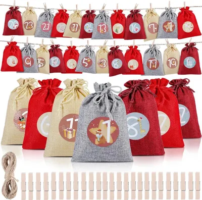 Produktbild von Adventskalender zum Befüllen mit 24 Weihnachtstüten aus Jute