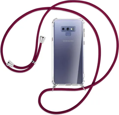 Produktbild von Handykette Backcover-Schutzhülle mit Band (Metall silberfarben) für Samsung Galaxy Note 9 - dunkelrot