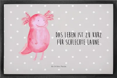 Produktbild von Mr. & Mrs. Panda Schmutzfänger Axolotl Glücklich 50 x 75 cm - Grau Pastell - Geschenk, Bodenvorleger, Lebensfroh, Motivation, Gute Laune, fußmatte, Lurch, Fussmatte