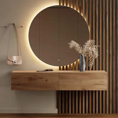 Produktbild von Planetmöbel Flur Möbel Garderobe 1x Hängeschrank 160 cm gold eiche mit Nova Spiegel 100 cm