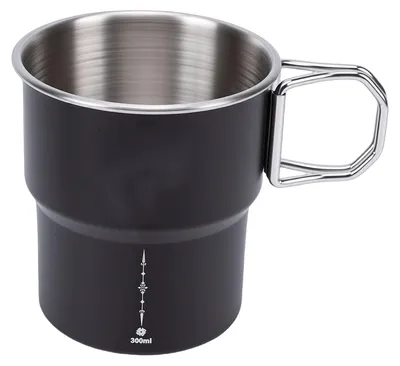 Produktbild von Campingbecher aus Edelstahl, 300 ml, tragbare Kaffeetasse aus Metall mit klappbarem Griff für Rucksacktouren, Wandern, Angeln
