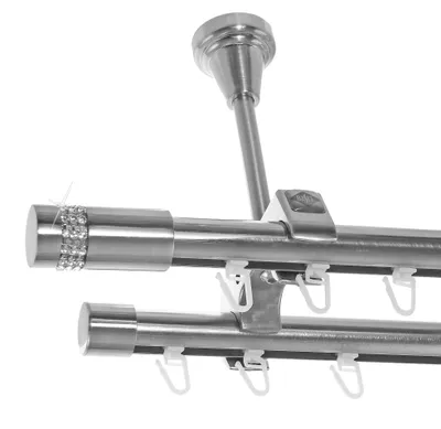 Produktbild von Innenlauf Edelstahl Look Gardinenschiene Gardinenstange 20mm Deckenträger 2-läufig Kristall D61 E38E30 II