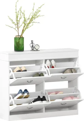 Obrázek produktu pro Botník - Skříňka se 4 dvířky - Úzký design - Na 32 párů bot - 98×24×83 cm - Do předsíně/chodby - Bílá