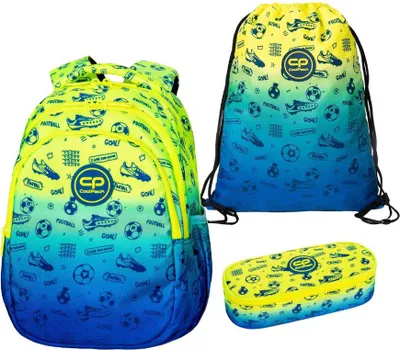 Immagine prodotto di Set zaino scolastico Coolpack da 3 pezzi – Design calcistico, 21 L – con astuccio e borsa da ginnastica inclusi